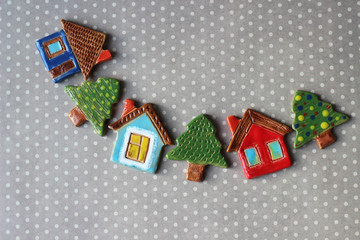 toy houses and christmas trees