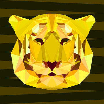 abstract geometric polygonal tiger portrait painted in imaginary colors 