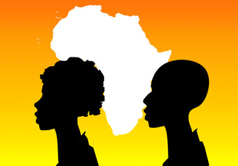 silhouette of woman, man and Africa