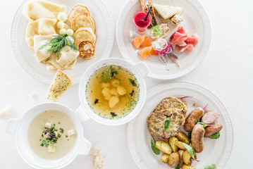 set of different dishes