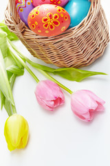 Easter eggs and tulips