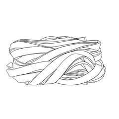 Hand drawn noodle. Fettuccine nest. Italian food lineart on the white background