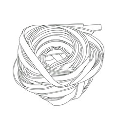 Hand drawn nest of pasta fettuccine. Italian pasta lineart on the white background
