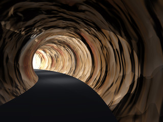 Conceptual dark abstract road tunnel with bright light