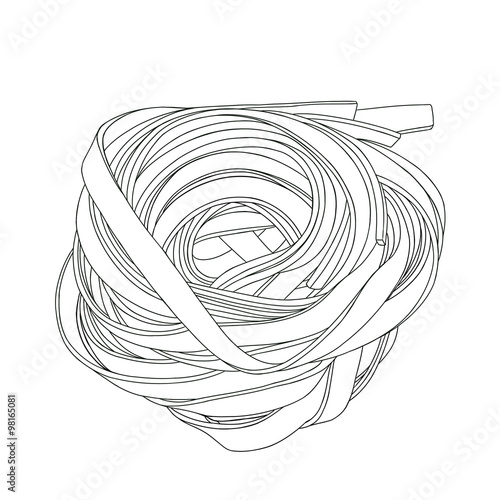 "Hand drawn nest of pasta fettuccine. Italian pasta lineart on the