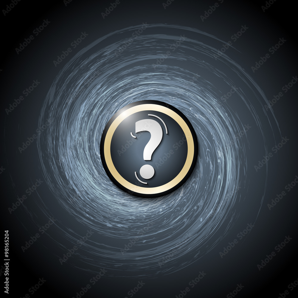Poster dark background with abstract spirals and question mark