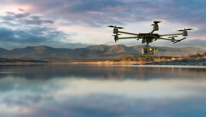 Drone flying in nature - obrazy, fototapety, plakaty