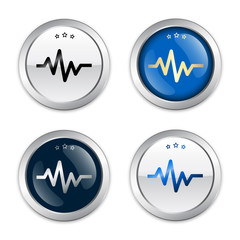 Cardiology seal or icon with heart beat symbol. Glossy silver seal or button.