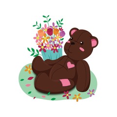 Teddy Bear Waiting for Love with a Flower Bouquet