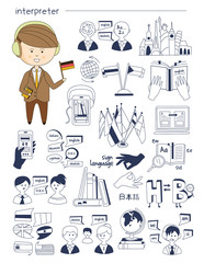 Interpreter, linguist, teacher, tutor Doodle style icons big set vector