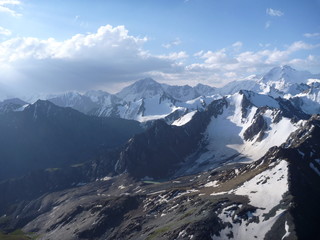 Fototapeta na wymiar panorama of snow capped high mountains