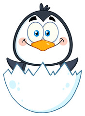 Baby Penguin Cartoon Character Hatching From An Egg