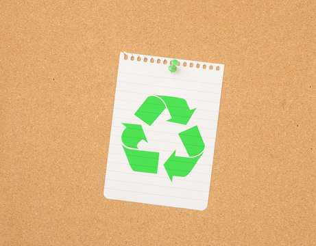 Paper note with recycling symbol