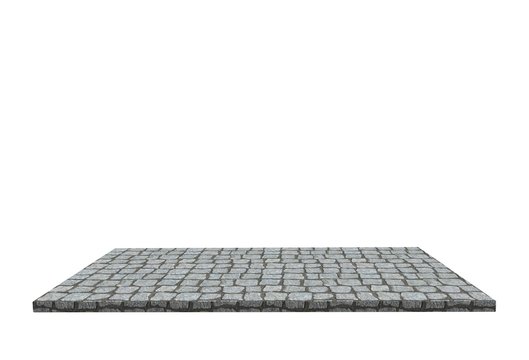 Empty top of old cobblestone table or counter isolated on white background. For product display