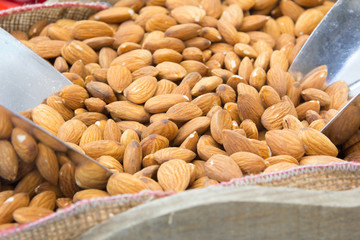 close up peeled almonds