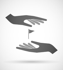 Two hands protecting or giving a golf flag