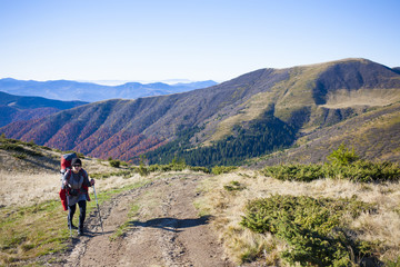Fototapeta premium The girl in the mountains.