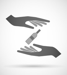Two hands protecting or giving a bottle of wine