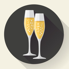 Two glasses of champagne. Icon in the flat style.