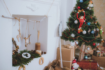 Christmas tree, presents and fireplace