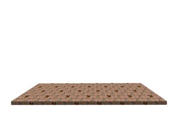 Empty top of brown floor tile table or counter isolated on white background. For product display