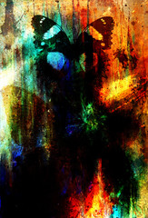 Obraz na płótnie Canvas illustration of a color butterfly, mixed medium, black background