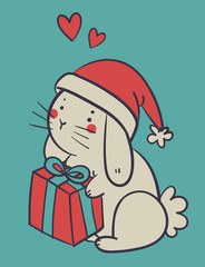 Hand Drawn Bunny Holding a Present