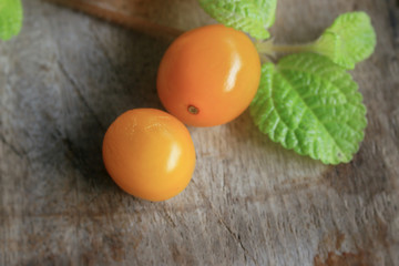 yellow tomatoes with mint leaves