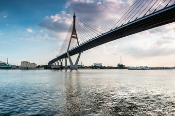 Fototapeta na wymiar The bridge crosses the river ,On Industrial Ring Road of Bangkok