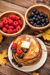 High pile of delicious pancakes