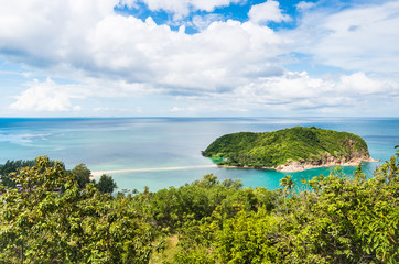 View from above on the small island in Siam sea near Koh Phangan in Thailand