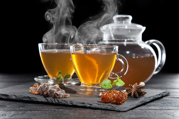 Cup of tea on dark background