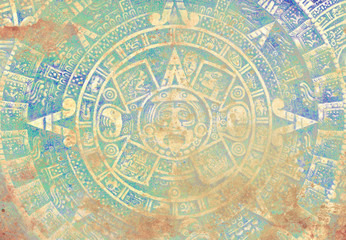 Ancient Mayan Calendar, abstract color Background.