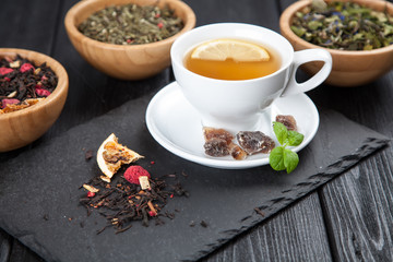 Cup of tea on dark background