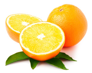 orange and slices isolated on white background