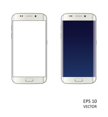 Two realistic vector smartphones isolated on white background.