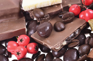 chocolate with nuts in close-up.Selective focus