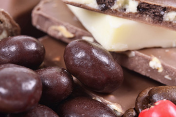 chocolate with nuts in close-up.Selective focus