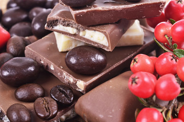 chocolate with nuts in close-up.Selective focus
