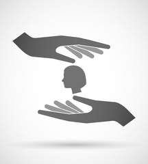 Two hands protecting or giving a female head