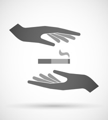 Two hands protecting or giving a cigarette