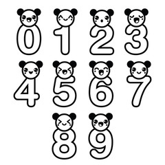 Cute bear Kawaii numbers set - vector
