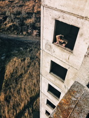 Man in abandoned building