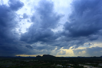 Storm clouds over Nong Hoi Mountain at Ratchaburi Province, Thailand.