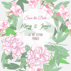 Wedding background  with pink peonies and flowers
