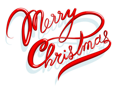 Merry Christmas Cursive Text Greeting Isolated on White. Vector illustration format.