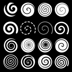 Set of spiral motion elements, white isolated objects, vector - obrazy, fototapety, plakaty