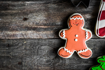 Gingerbread man on rustic background