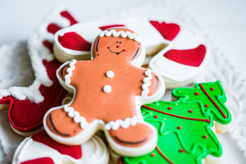 Christmas cookies on rustic wooden background
