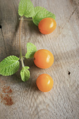 yellow tomatoes with mint leaves